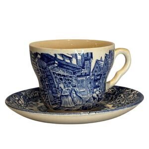 VTG Blue & White English Ironstone Dickens Series Teacup & Saucer, EUC